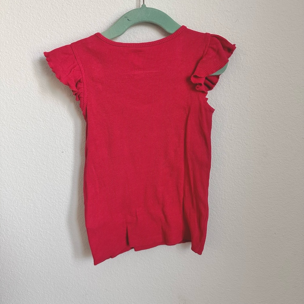Girls Red Ribbed Ruffle Sleeve Tank Top - Picture 3 of 3